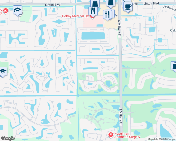 map of restaurants, bars, coffee shops, grocery stores, and more near 5405 Monterey Circle in Delray Beach