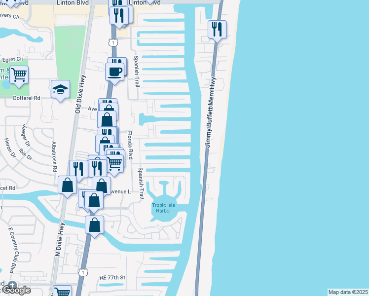 map of restaurants, bars, coffee shops, grocery stores, and more near 959 Hyacinth Drive in Delray Beach