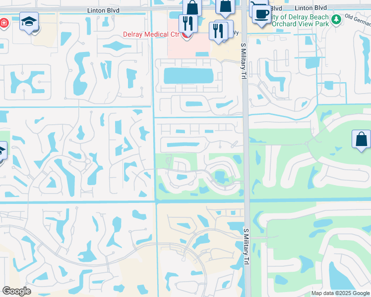 map of restaurants, bars, coffee shops, grocery stores, and more near 5465 Monterey Circle in Delray Beach