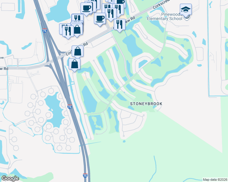 map of restaurants, bars, coffee shops, grocery stores, and more near 21667 Berwhich Run in Estero