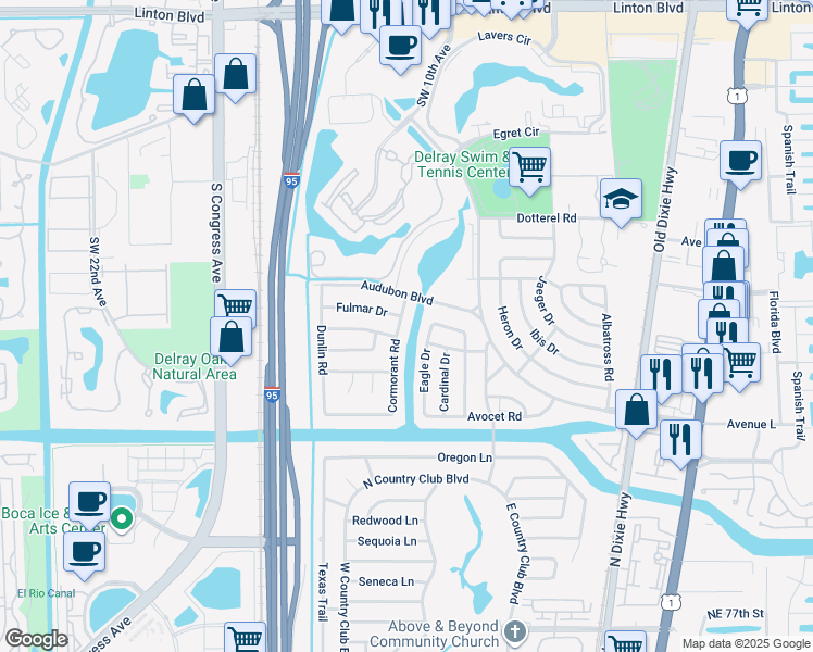 map of restaurants, bars, coffee shops, grocery stores, and more near 2859 Cormorant Road in Delray Beach
