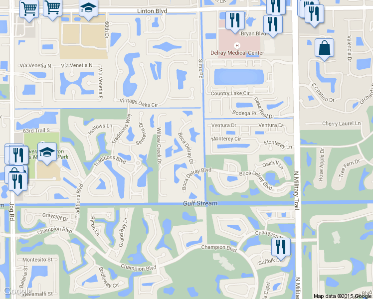 map of restaurants, bars, coffee shops, grocery stores, and more near 16757 Boca Delray Drive in Delray Beach