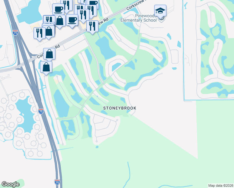 map of restaurants, bars, coffee shops, grocery stores, and more near 11452 Pembrook Run in Estero