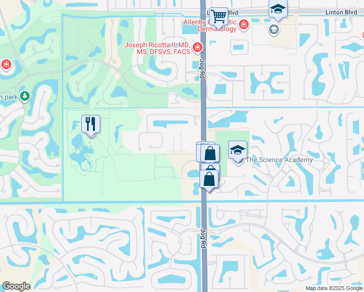 map of restaurants, bars, coffee shops, grocery stores, and more near 6595 Morikami Park Road in Delray Beach
