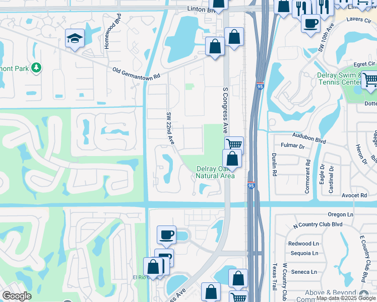 map of restaurants, bars, coffee shops, grocery stores, and more near 2965 Southwest 22nd Avenue in Delray Beach