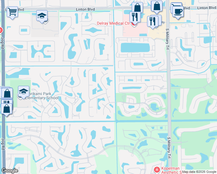 map of restaurants, bars, coffee shops, grocery stores, and more near 16757 Boca Delray Drive in Delray Beach