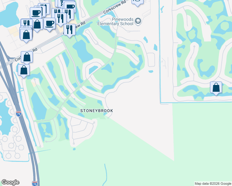 map of restaurants, bars, coffee shops, grocery stores, and more near 21567 Belhaven Way in Estero