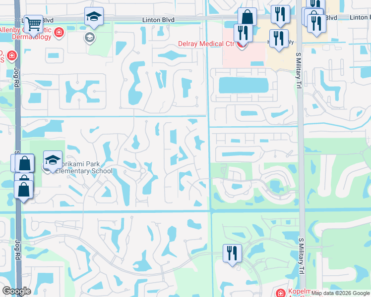 map of restaurants, bars, coffee shops, grocery stores, and more near 16757 Boca Delray Drive in Delray Beach
