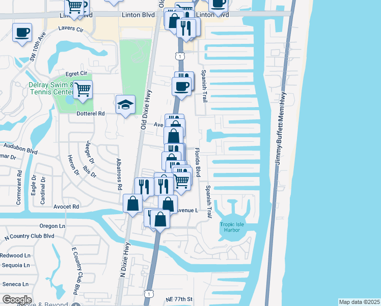 map of restaurants, bars, coffee shops, grocery stores, and more near 706 Lamat Avenue in Delray Beach