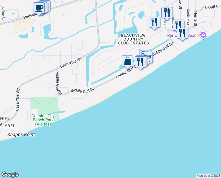 map of restaurants, bars, coffee shops, grocery stores, and more near 1605 Middle Gulf Drive in Sanibel