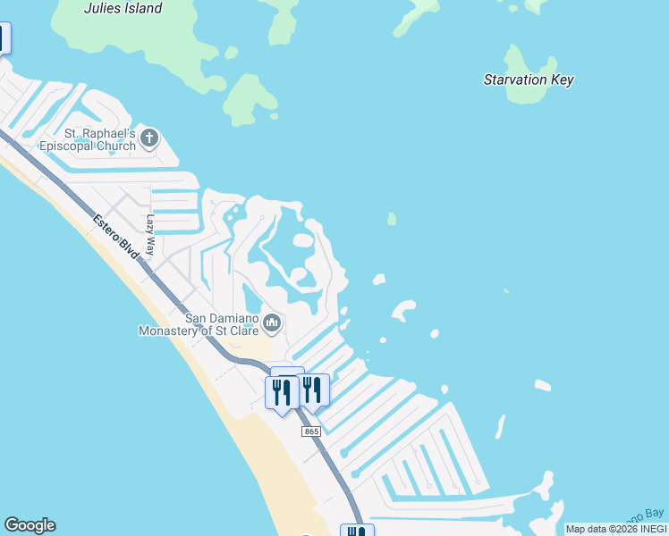 map of restaurants, bars, coffee shops, grocery stores, and more near 21451 Widgeon Terrace in Fort Myers Beach