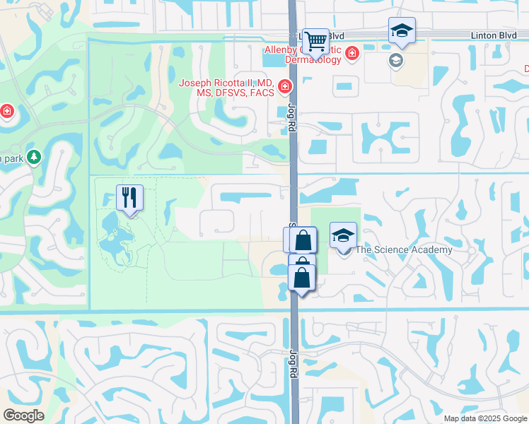map of restaurants, bars, coffee shops, grocery stores, and more near 16539 White Orchid Lane in Delray Beach
