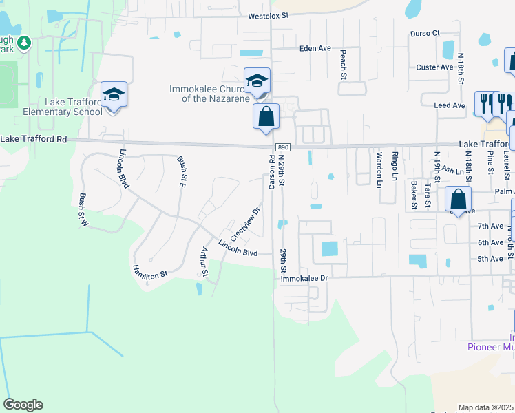 map of restaurants, bars, coffee shops, grocery stores, and more near 755 Crestview Circle in Immokalee