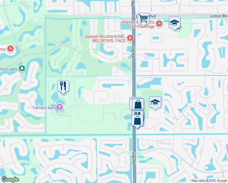 map of restaurants, bars, coffee shops, grocery stores, and more near 6708 Royal Orchid Circle in Delray Beach