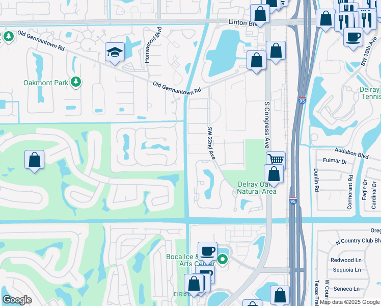 map of restaurants, bars, coffee shops, grocery stores, and more near 2920 Southwest 22nd Avenue in Delray Beach