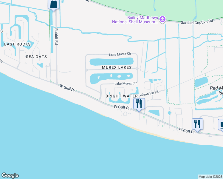 map of restaurants, bars, coffee shops, grocery stores, and more near 446 Lake Murex Circle in Sanibel