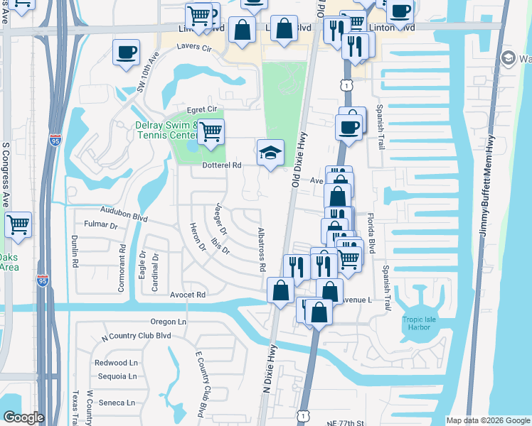 map of restaurants, bars, coffee shops, grocery stores, and more near 2820-2894 South Dixie Highway in Delray Beach