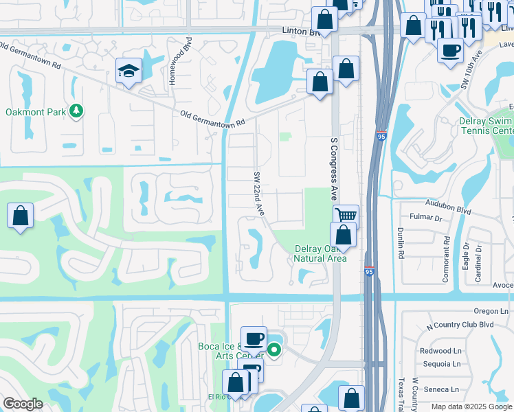 map of restaurants, bars, coffee shops, grocery stores, and more near 2865 Southwest 22nd Avenue in Delray Beach