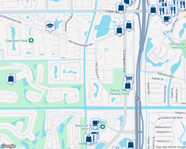 map of restaurants, bars, coffee shops, grocery stores, and more near 2920 Southwest 22nd Avenue in Delray Beach