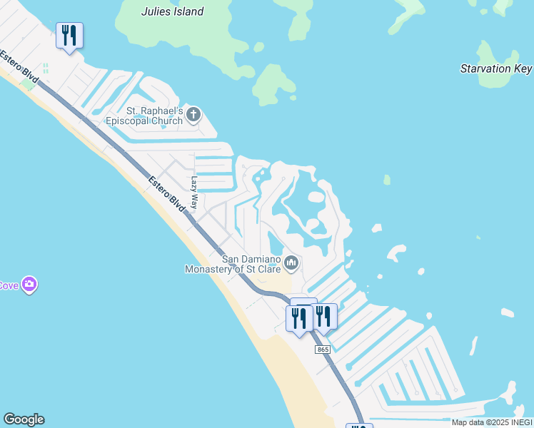 map of restaurants, bars, coffee shops, grocery stores, and more near 21490 Bay Village Drive in Fort Myers Beach