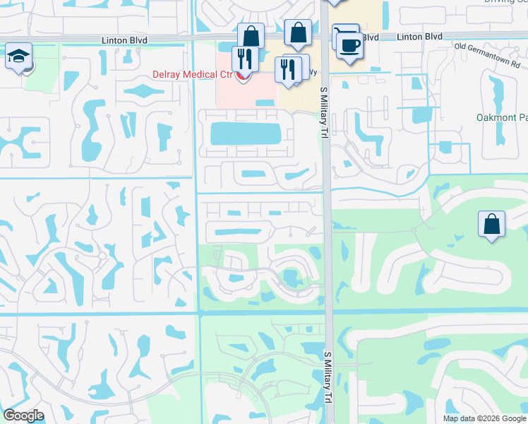 map of restaurants, bars, coffee shops, grocery stores, and more near 5160 Ventura Drive in Delray Beach