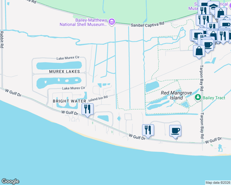 map of restaurants, bars, coffee shops, grocery stores, and more near 401 Raintree Place in Sanibel