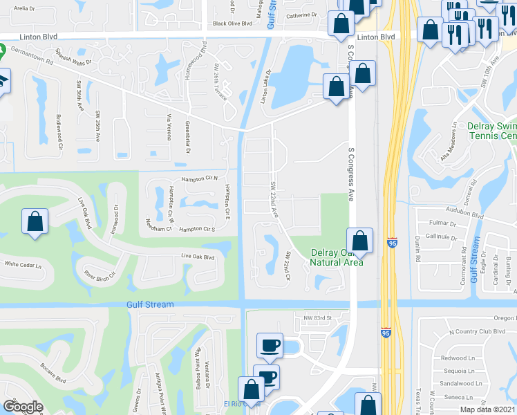 map of restaurants, bars, coffee shops, grocery stores, and more near 2920 Southwest 22nd Avenue in Delray Beach