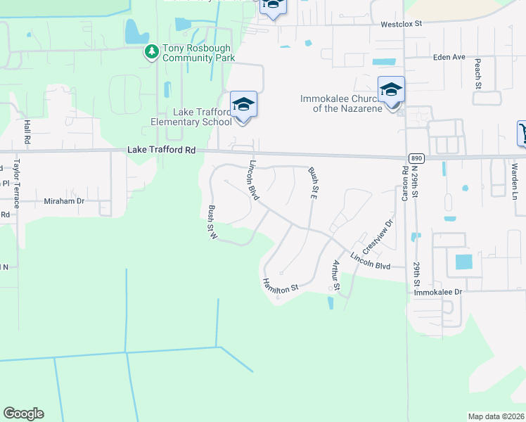 map of restaurants, bars, coffee shops, grocery stores, and more near 1473 Bush Street West in Immokalee