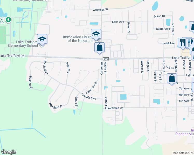 map of restaurants, bars, coffee shops, grocery stores, and more near 755 Crestview Circle in Immokalee