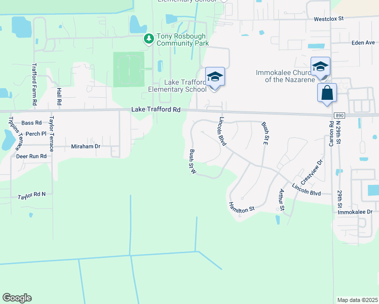 map of restaurants, bars, coffee shops, grocery stores, and more near 1338 Bush Street West in Immokalee