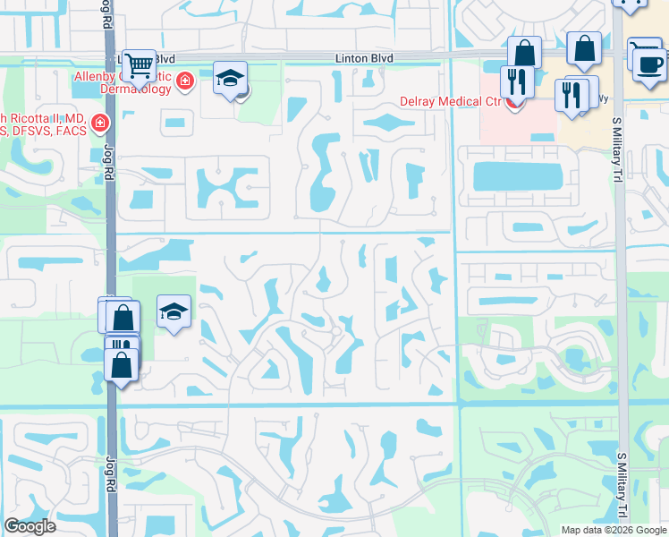 map of restaurants, bars, coffee shops, grocery stores, and more near 16569 Senterra Dr in Delray Beach