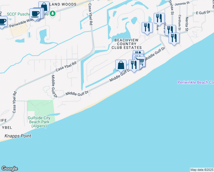 map of restaurants, bars, coffee shops, grocery stores, and more near 1605 Middle Gulf Drive in Sanibel