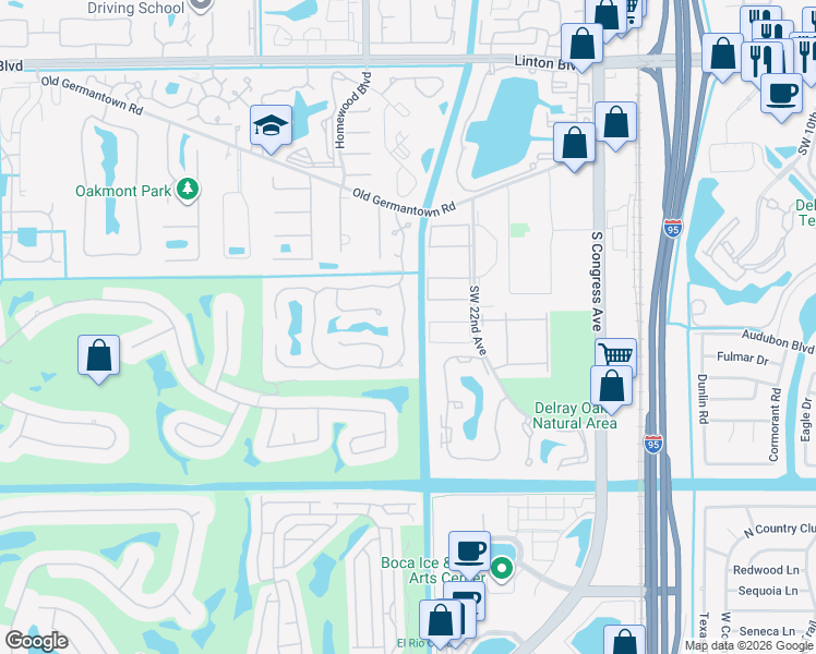 map of restaurants, bars, coffee shops, grocery stores, and more near 2805 Hampton Circle East in Delray Beach