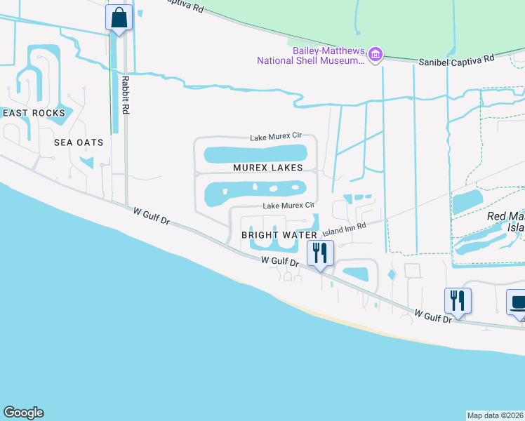 map of restaurants, bars, coffee shops, grocery stores, and more near 446 Lake Murex Circle in Sanibel