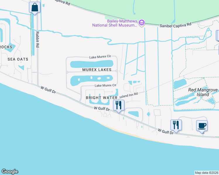 map of restaurants, bars, coffee shops, grocery stores, and more near 466 Lake Murex Circle in Sanibel
