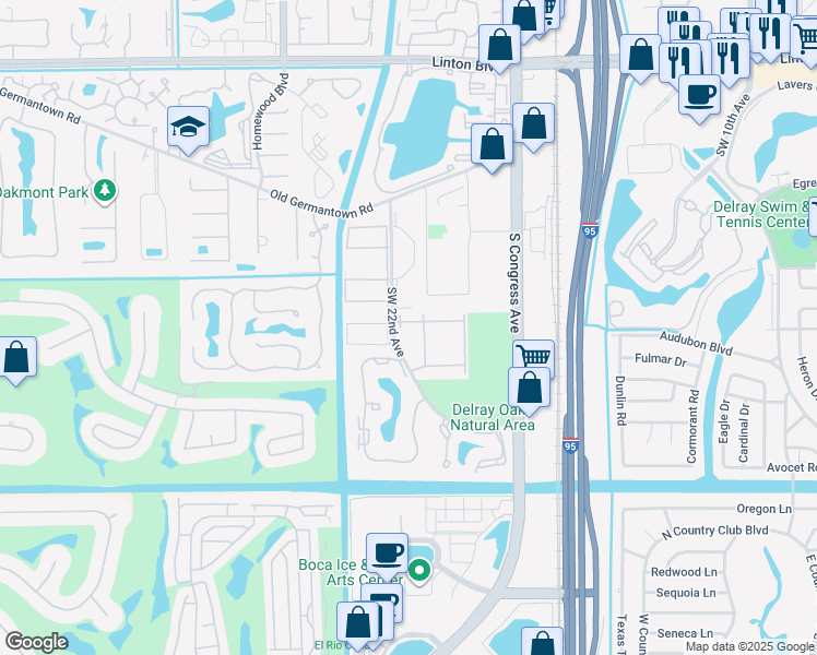 map of restaurants, bars, coffee shops, grocery stores, and more near 2865 Southwest 22nd Avenue in Delray Beach