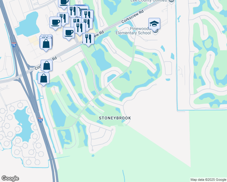 map of restaurants, bars, coffee shops, grocery stores, and more near 11413 Worcester Run in Estero