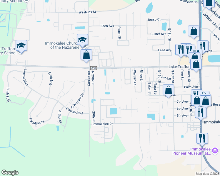 map of restaurants, bars, coffee shops, grocery stores, and more near 967 Summer Glen Boulevard in Immokalee