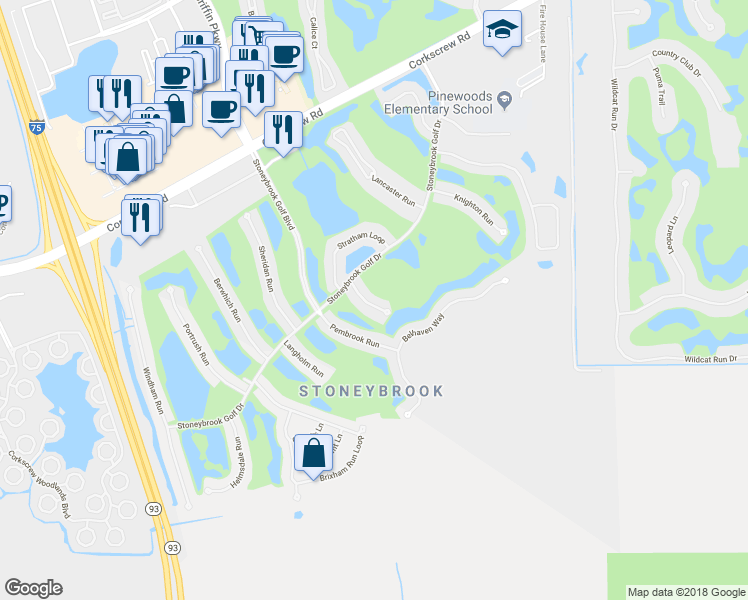 map of restaurants, bars, coffee shops, grocery stores, and more near 11417 Worcester Run in Estero