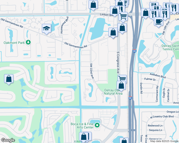 map of restaurants, bars, coffee shops, grocery stores, and more near 2865 Southwest 22nd Avenue in Delray Beach
