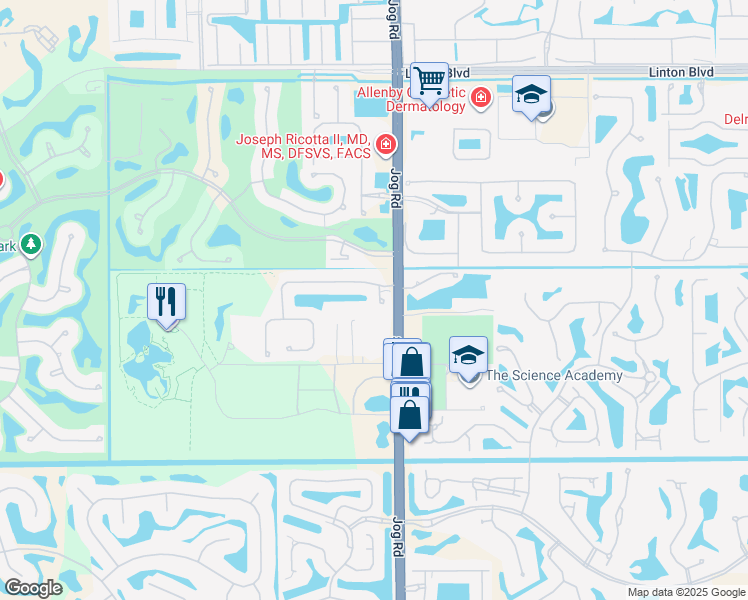 map of restaurants, bars, coffee shops, grocery stores, and more near 16539 White Orchid Lane in Delray Beach
