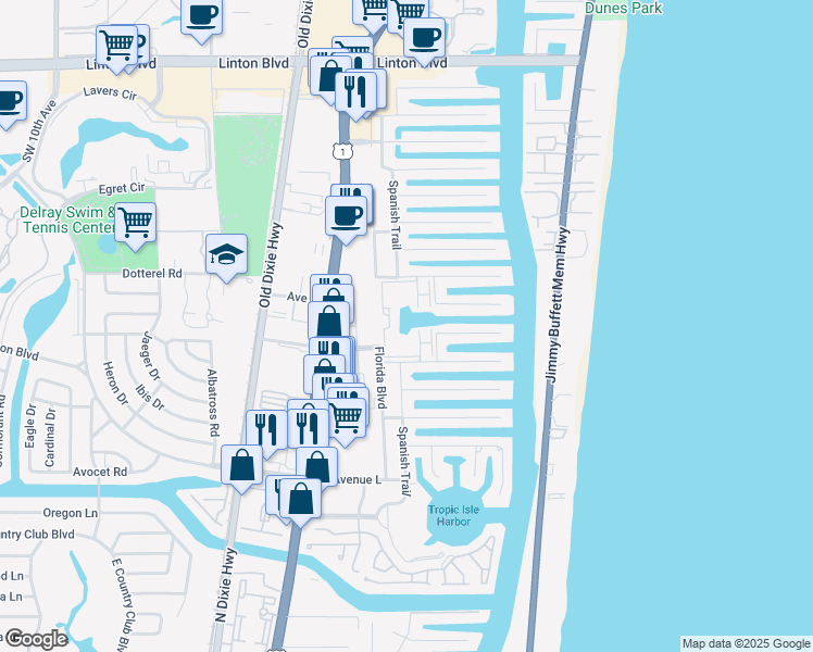 map of restaurants, bars, coffee shops, grocery stores, and more near 2717 Florida Boulevard in Delray Beach