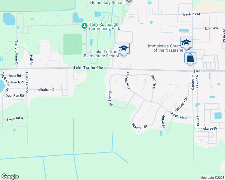 map of restaurants, bars, coffee shops, grocery stores, and more near 1338 Bush Street West in Immokalee