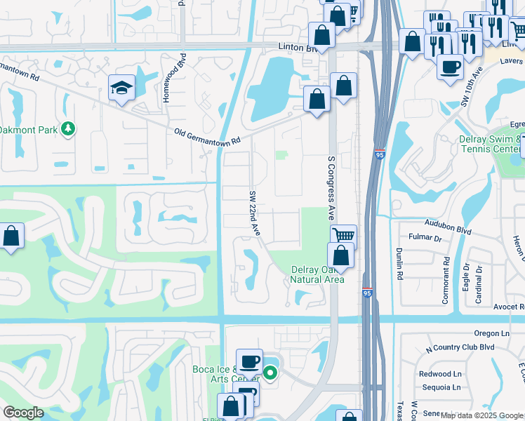 map of restaurants, bars, coffee shops, grocery stores, and more near 2865 Southwest 22nd Avenue in Delray Beach