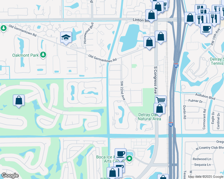 map of restaurants, bars, coffee shops, grocery stores, and more near 2920 Southwest 22nd Avenue in Delray Beach