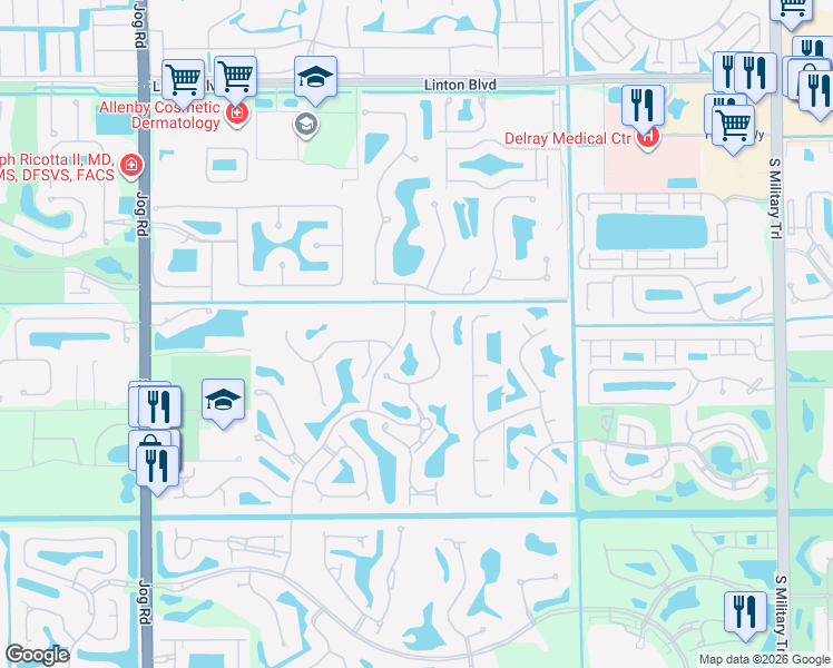 map of restaurants, bars, coffee shops, grocery stores, and more near 16569 Senterra Drive in Delray Beach
