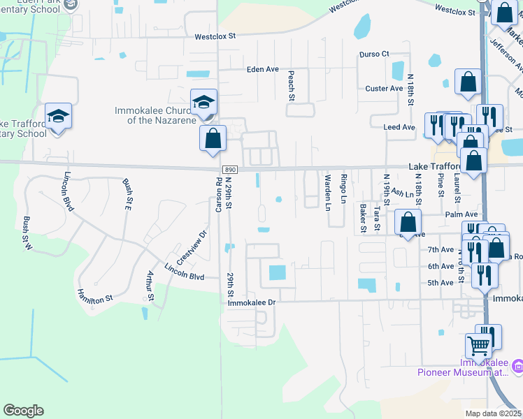 map of restaurants, bars, coffee shops, grocery stores, and more near 967 Summer Glen Boulevard in Immokalee