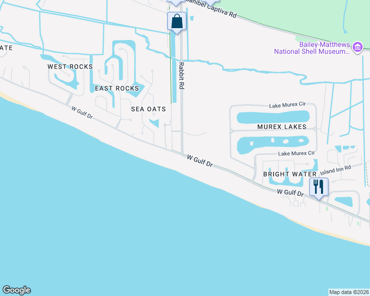 map of restaurants, bars, coffee shops, grocery stores, and more near 400 Rabbit Road in Sanibel