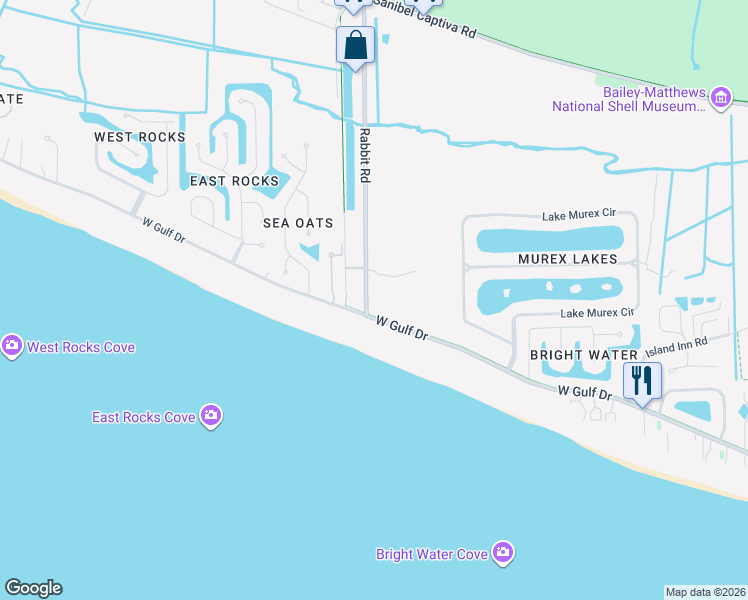 map of restaurants, bars, coffee shops, grocery stores, and more near 400 Rabbit Road in Sanibel