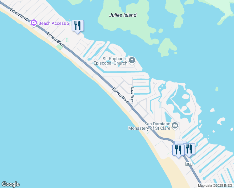map of restaurants, bars, coffee shops, grocery stores, and more near 5530 Palmetto Street in Fort Myers Beach